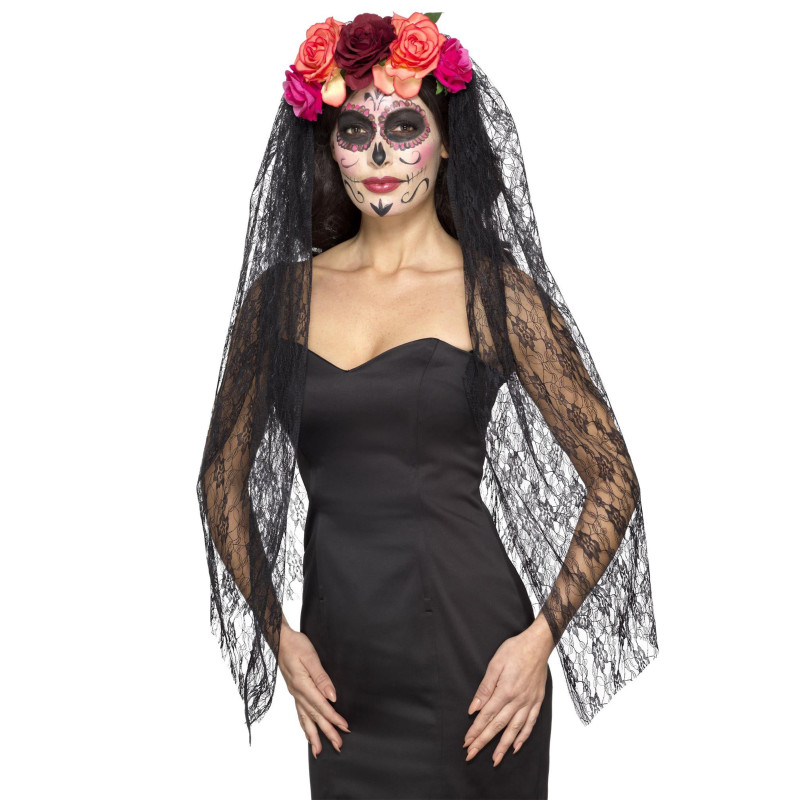 Voile avec fleurs color√©es luxe femme Dia de los muertos  