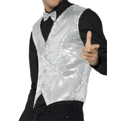 Gilet argent √† sequins adulte  