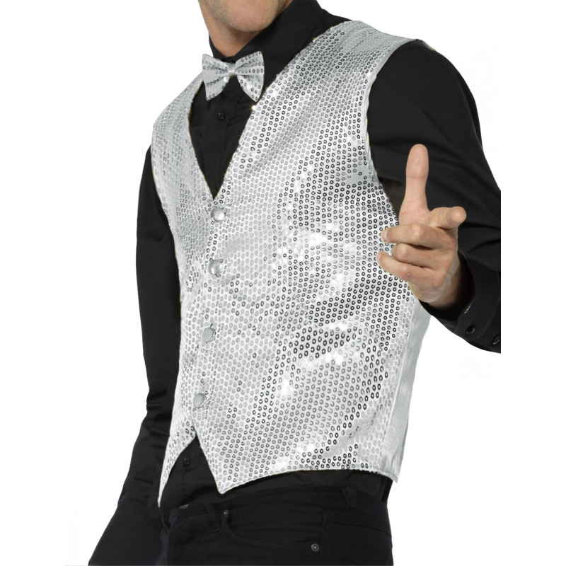 Gilet argent √† sequins adulte  
