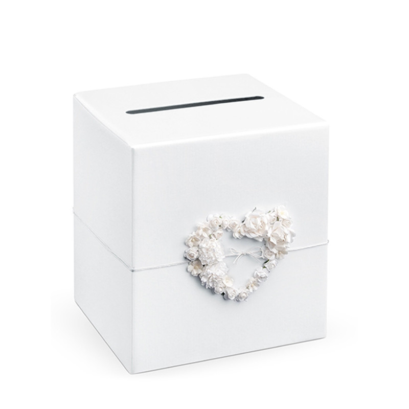 Urne blanche avec coeur de roses 23,5 x 24 cm  