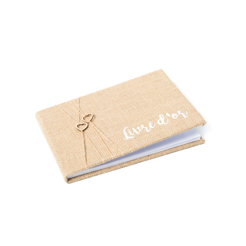 Livre d'or en jute 64 pages 16,5 x 24 cm mariage nature  