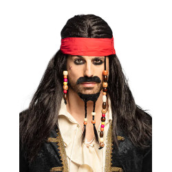 Perruque pirate avec bandana rouge homme  