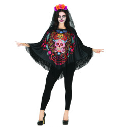 Poncho squelette color√© Dia de los muertos adulte  