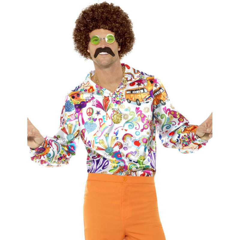 Chemise satin√©e hippie ann√©es 60 homme  