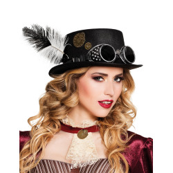 Chapeau rouages et plumes adulte Steampunk  