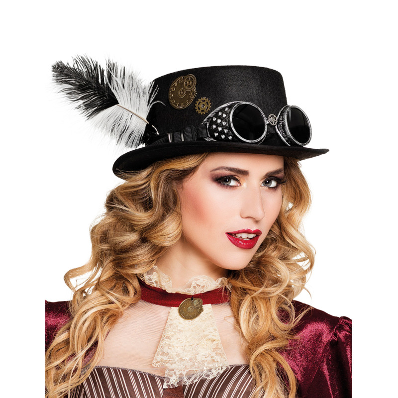 Chapeau rouages et plumes adulte Steampunk  