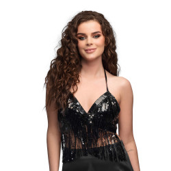 Top noir avec franges et sequins femme  