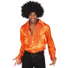 Chemise disco orange homme satin√©e √† froufrous  
