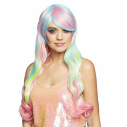 Perruque longue arc-en-ciel pastel femme  