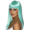 Perruque longue bleue turquoise √† frange femme  