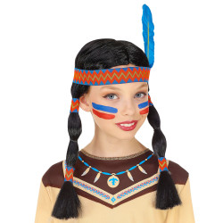 Perruque indienne avec bandeau et plume enfant  