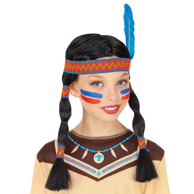 Perruque indienne avec bandeau et plume enfant  