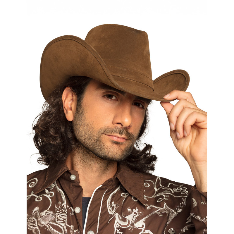Chapeau de cowboy effet peau marron adulte  