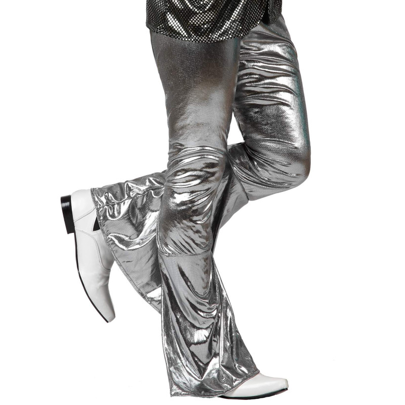 Pantalon disco holographique argent homme  