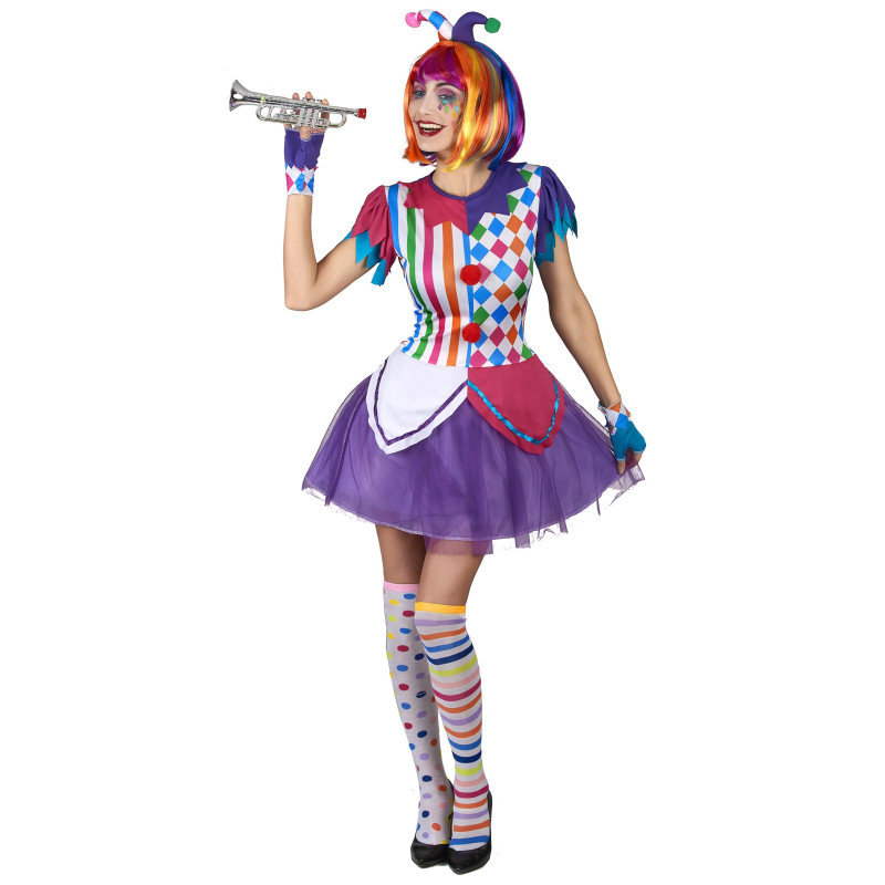 D√©guisement arlequin pompons color√©s femme  