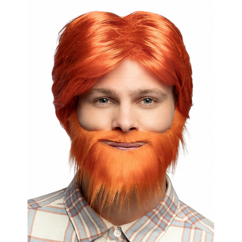 Perruque avec barbe et moustache rousse homme  