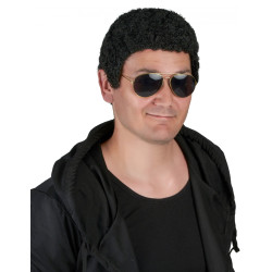 Perruque fris√©e noire homme  