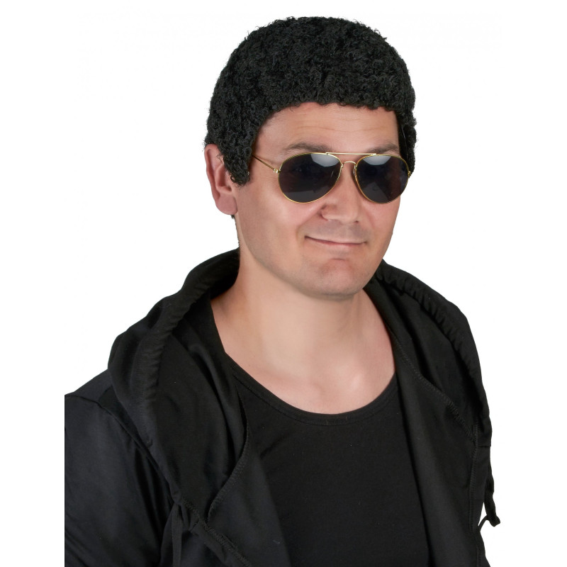 Perruque fris√©e noire homme  