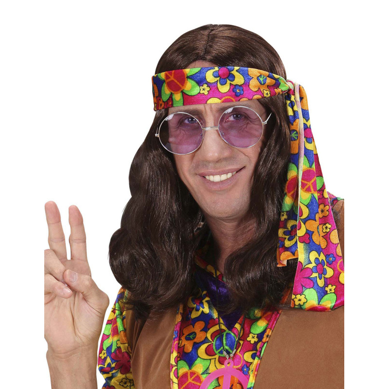 Perruque marron hippie adulte  