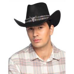 Chapeau cowboy noir √† t√™te de buffle adulte  