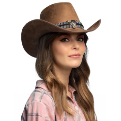 Chapeau cowboy marron √† t√™te de buffle adulte  
