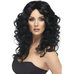 Perruque boucl√©e longue noire femme  