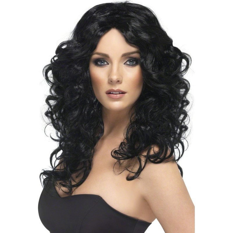 Perruque boucl√©e longue noire femme  