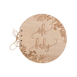 Livre d'or en bois oh baby eucalyptus rond 16 x 16,5 cm 68 pages  