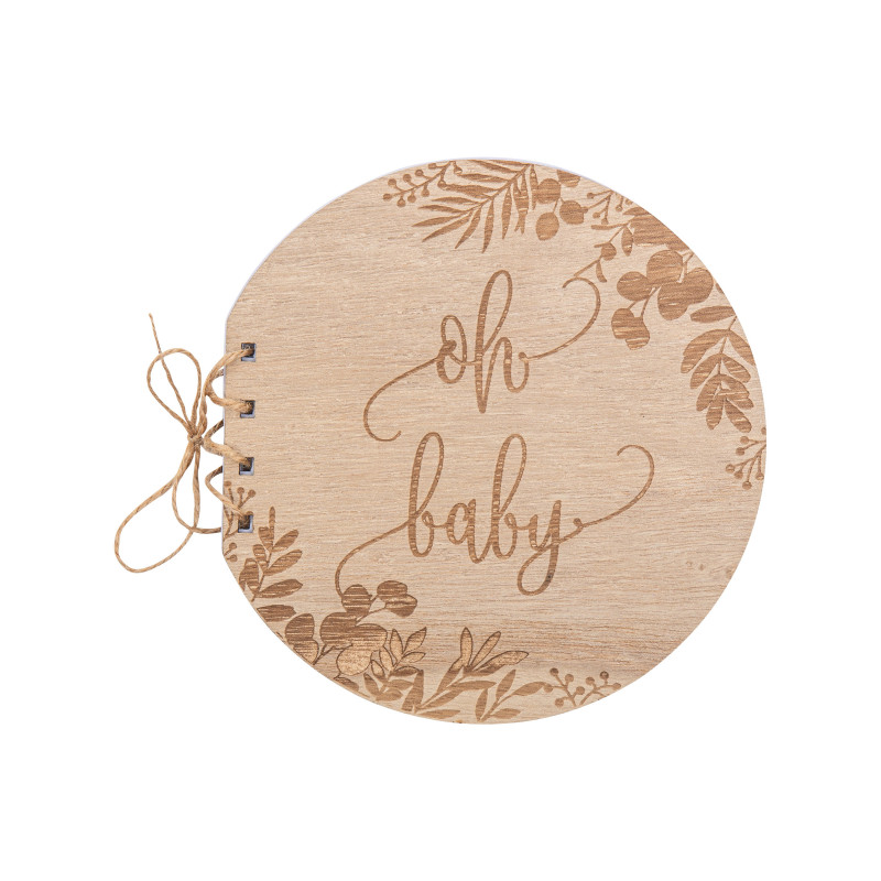 Livre d'or en bois oh baby eucalyptus rond 16 x 16,5 cm 68 pages  
