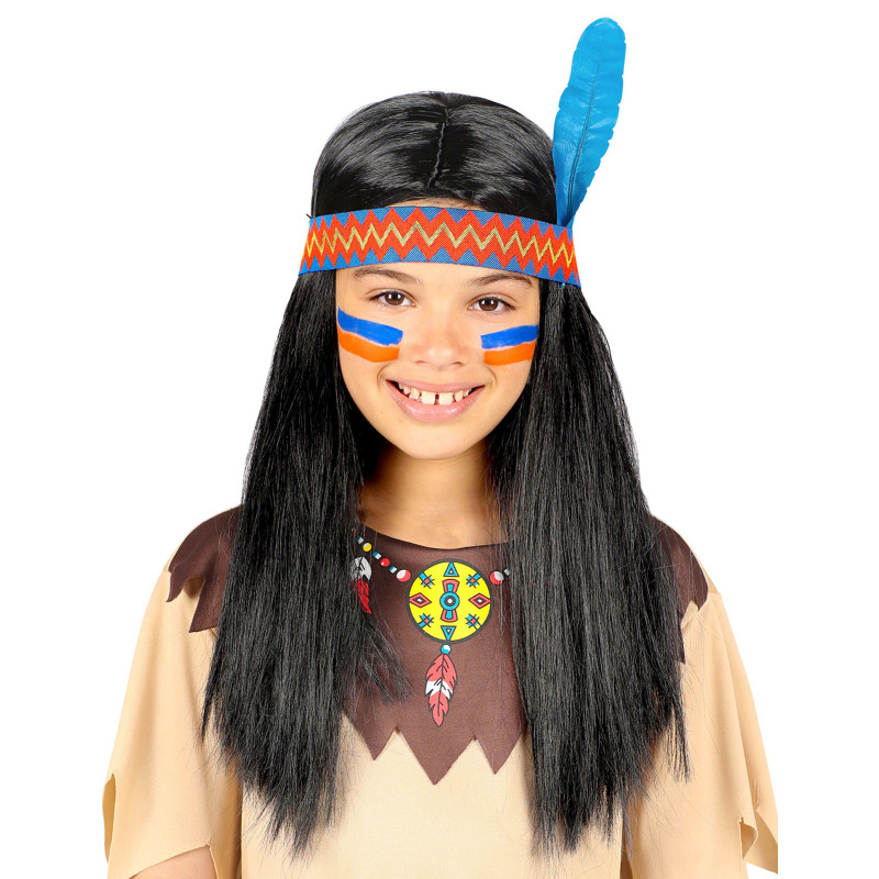 Perruque indien avec bandeau et plume enfant  