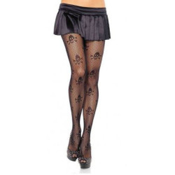 Collants r√©sille noirs cr√¢nes de pirate femme  