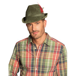 Chapeau bavarois vert kaki avec plumes adulte  