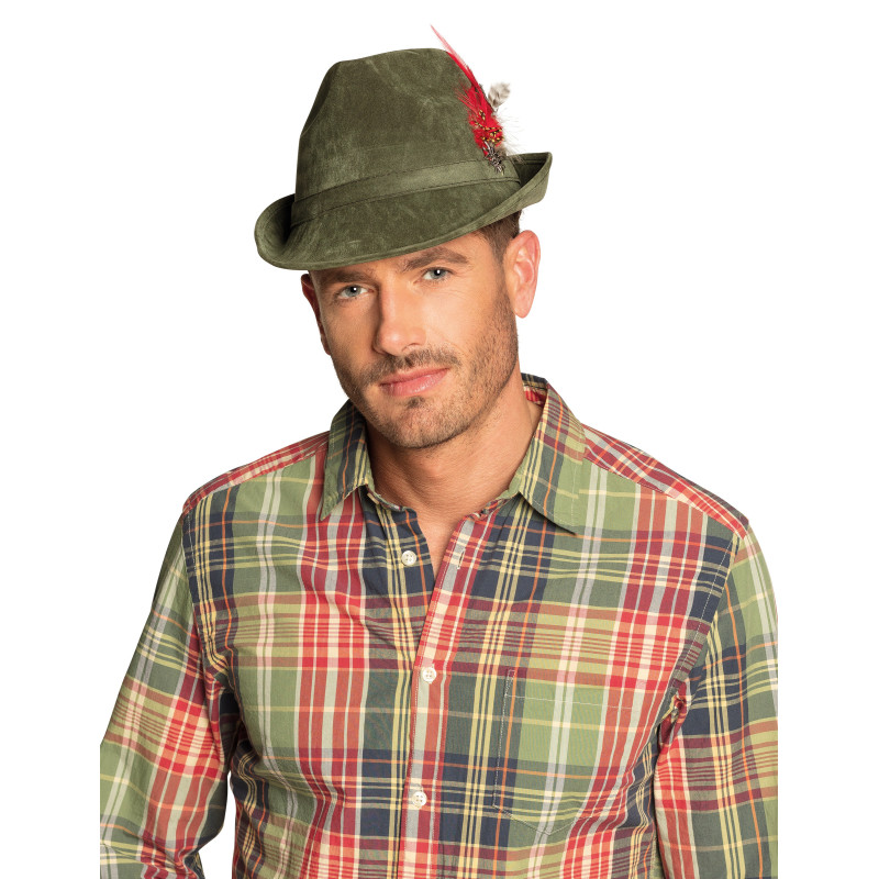 Chapeau bavarois vert kaki avec plumes adulte  