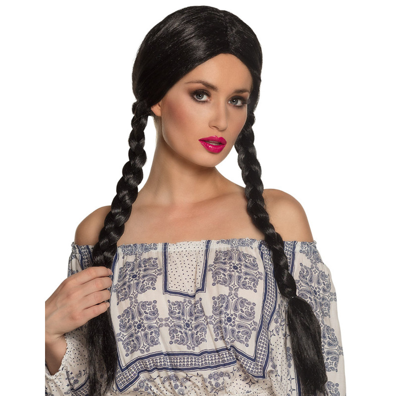 Perruque tresses noires adulte  