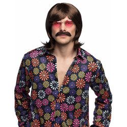 Perruque et moustache marron homme  