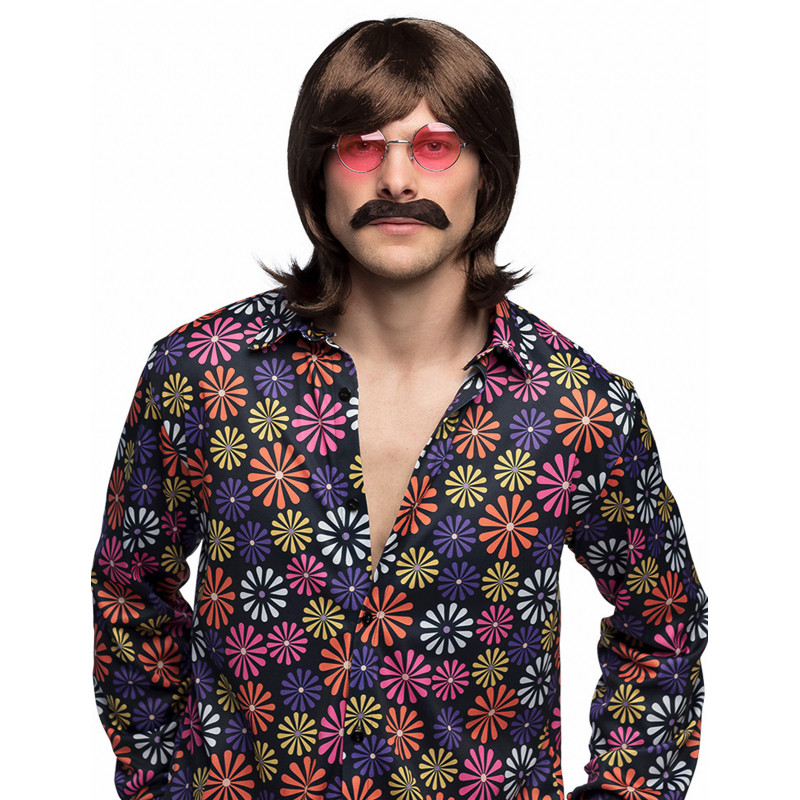 Perruque et moustache marron homme  