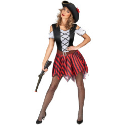 D√©guisement Pirate rayures rouges et noires femme  