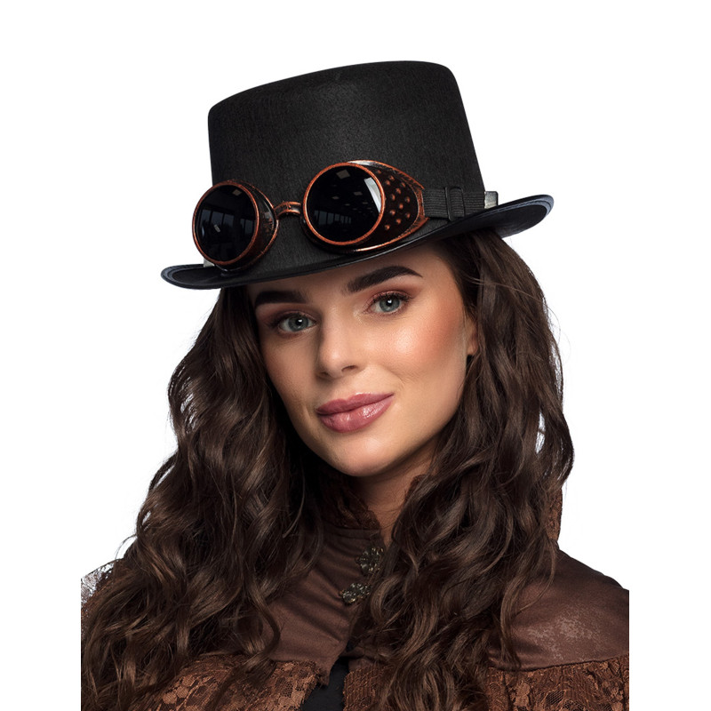Chapeau avec lunettes adulte Steampunk  