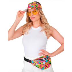 Visi√®re et banane motifs ann√©es 90 multicolore adulte  