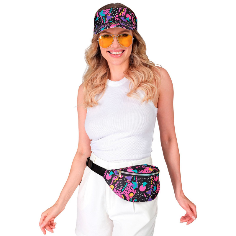 Visi√®re et banane motifs ann√©es 90 noir adulte  