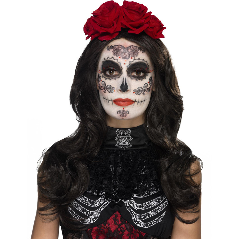Kit maquillage glamour avec faux cils et bijoux femme Dia de los muertos  