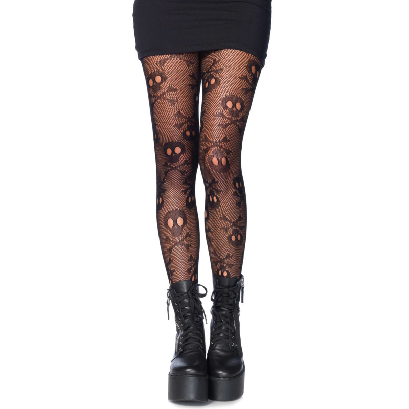 Collants r√©sille t√™te de mort femme  