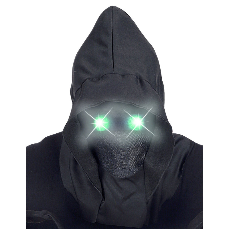 Masque int√©gral √† capuche visage invisible et yeux lumineux vert adulte  