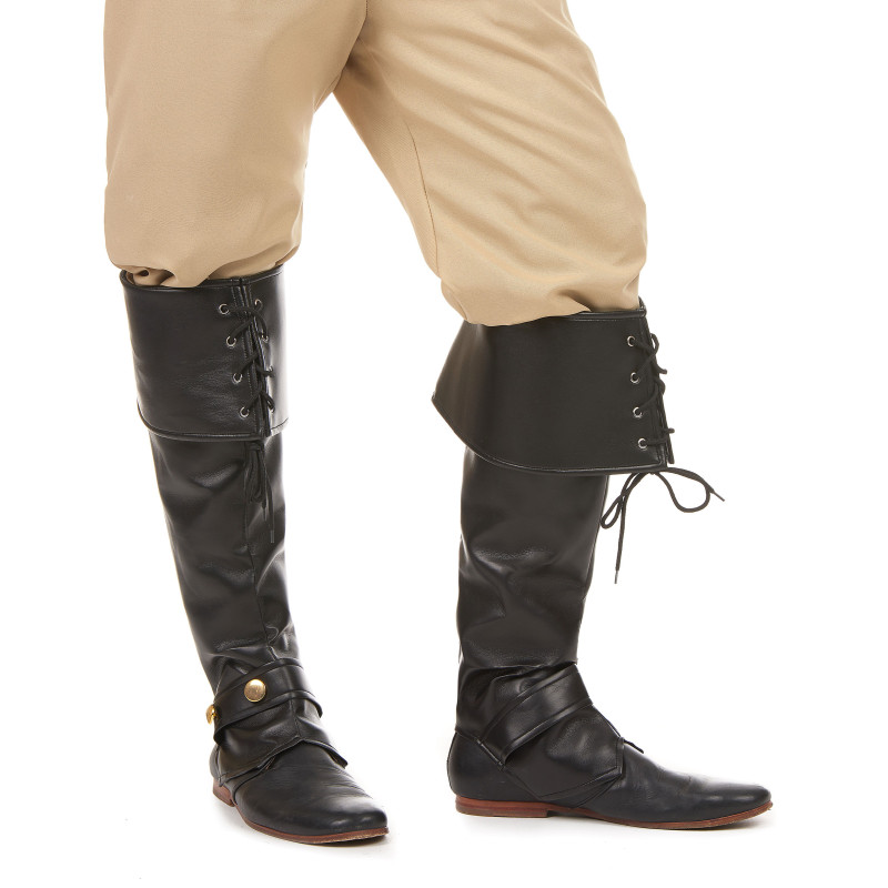 Sur-bottes noire simili cuir lacets et lani√®re clout√©e adulte  