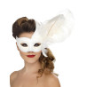 Loup v√©nitien blanc avec plumes blanches adulte  