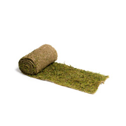 Chemin de table v√©g√©tal en tissu blanc et mousse naturelle 20 cm x 2 m  