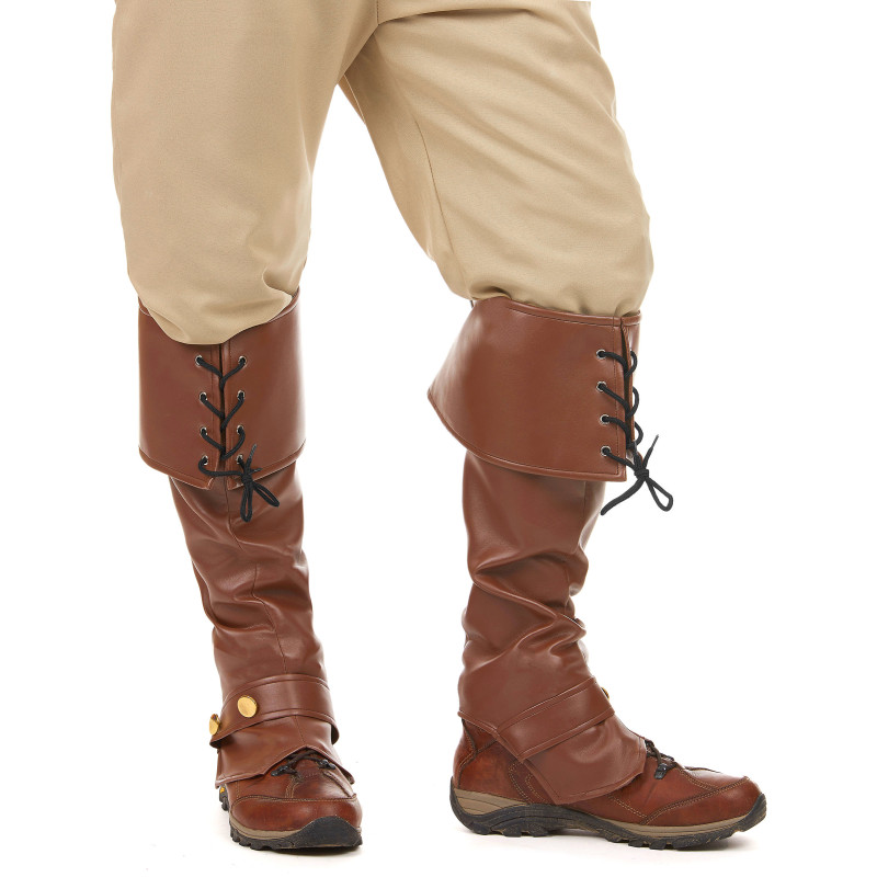 Sur-bottes marron simili cuir lacets et lani√®re clout√©e adulte  
