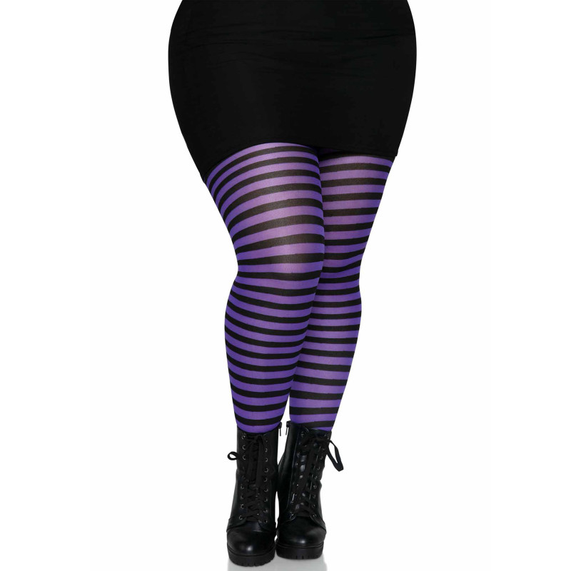 Collants ray√©s noirs et violets grande taille femme  