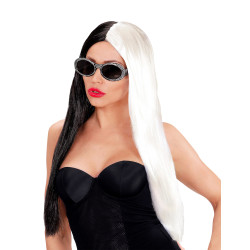 Perruque longue noire et blanche cruelle femme  