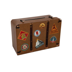 Tirelire en carton voyage urne valise vintage 24 x 16 x 10 cm  